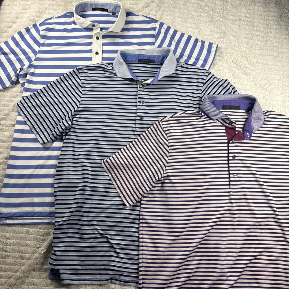 Greyson Men's Polo Shirts Lot of 3 Striped Short Sleeve Button Size Large EUC